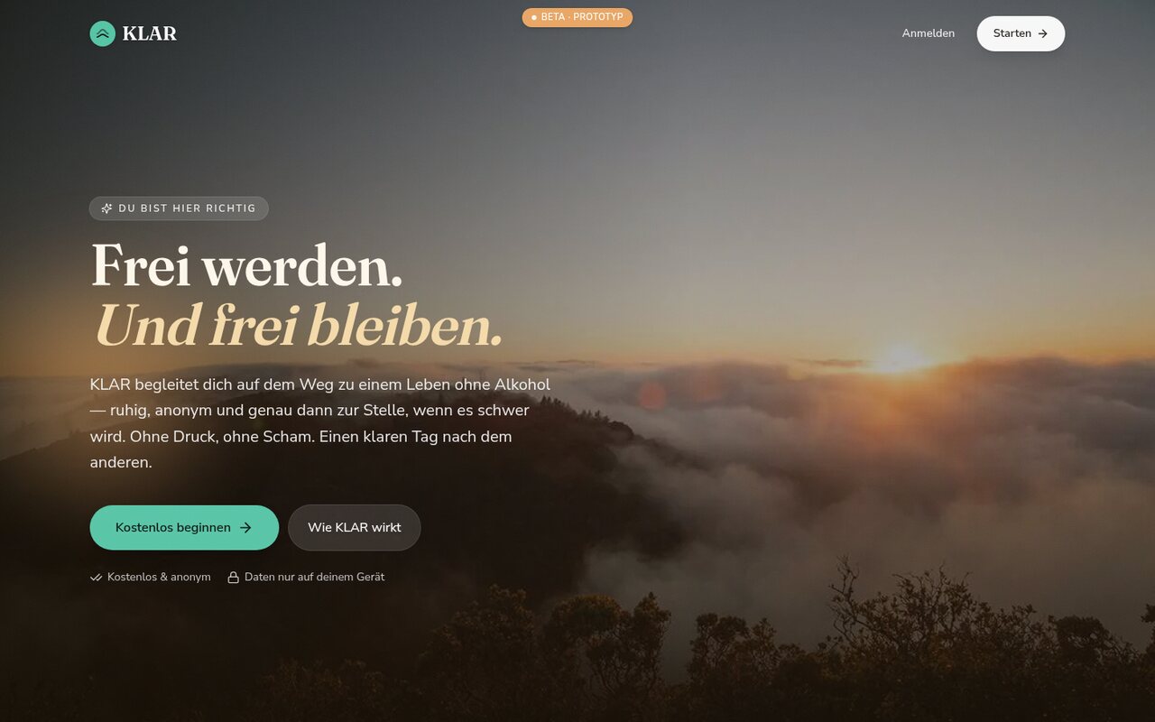 Screenshot der Klar-App für Alkoholentzug
