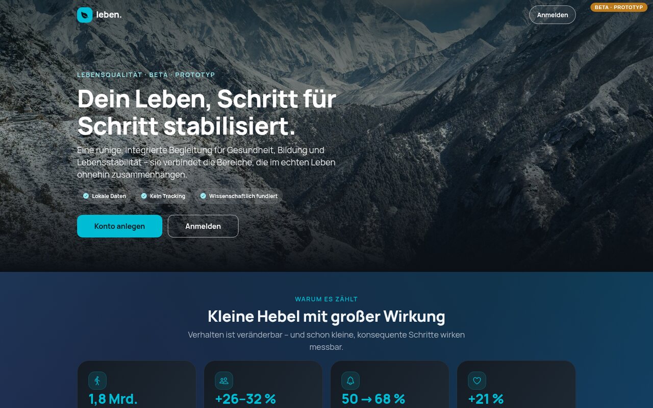 Screenshot der Lebensqualitäts-Plattform Leben